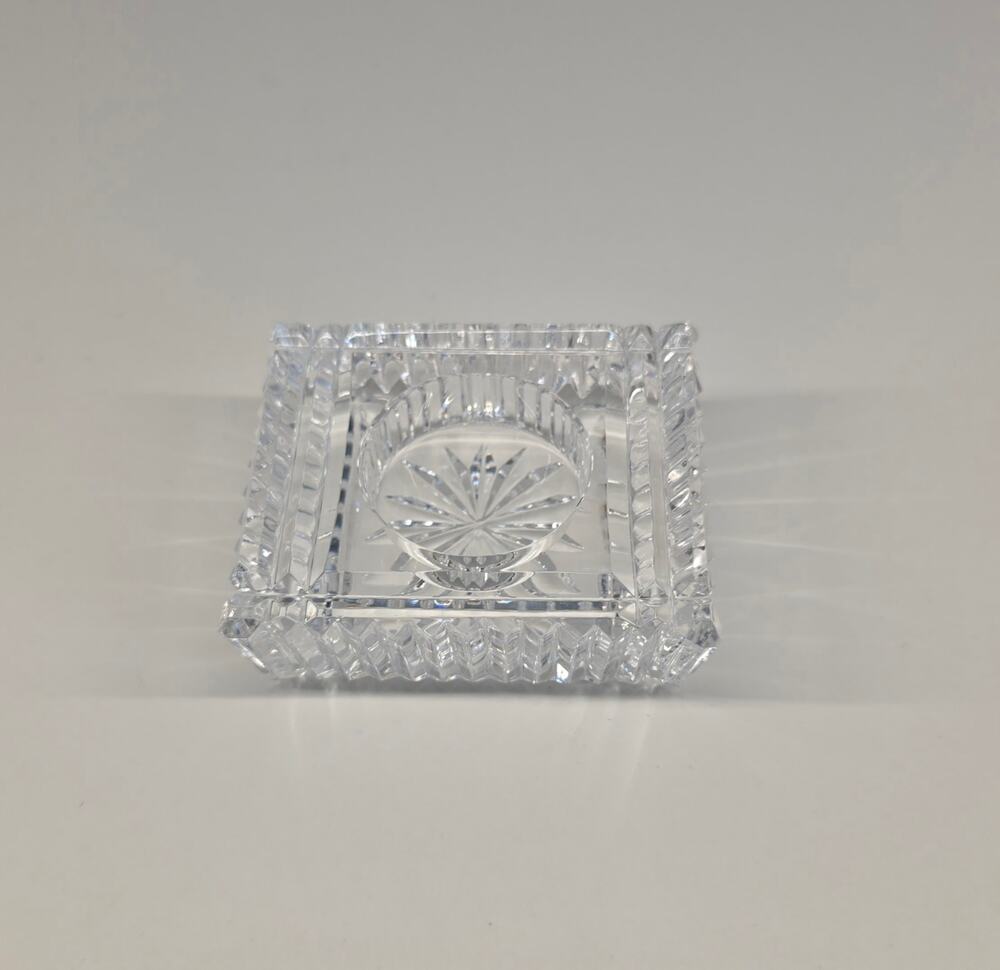 Signed Waterford Crystal Square Trinket Dish or Desk Clock Insert 3"
